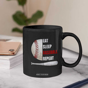 Baseball Player Coffee Mug Retro Funny Eat Sleep Baseball Repeat TS10 Print Your Wear