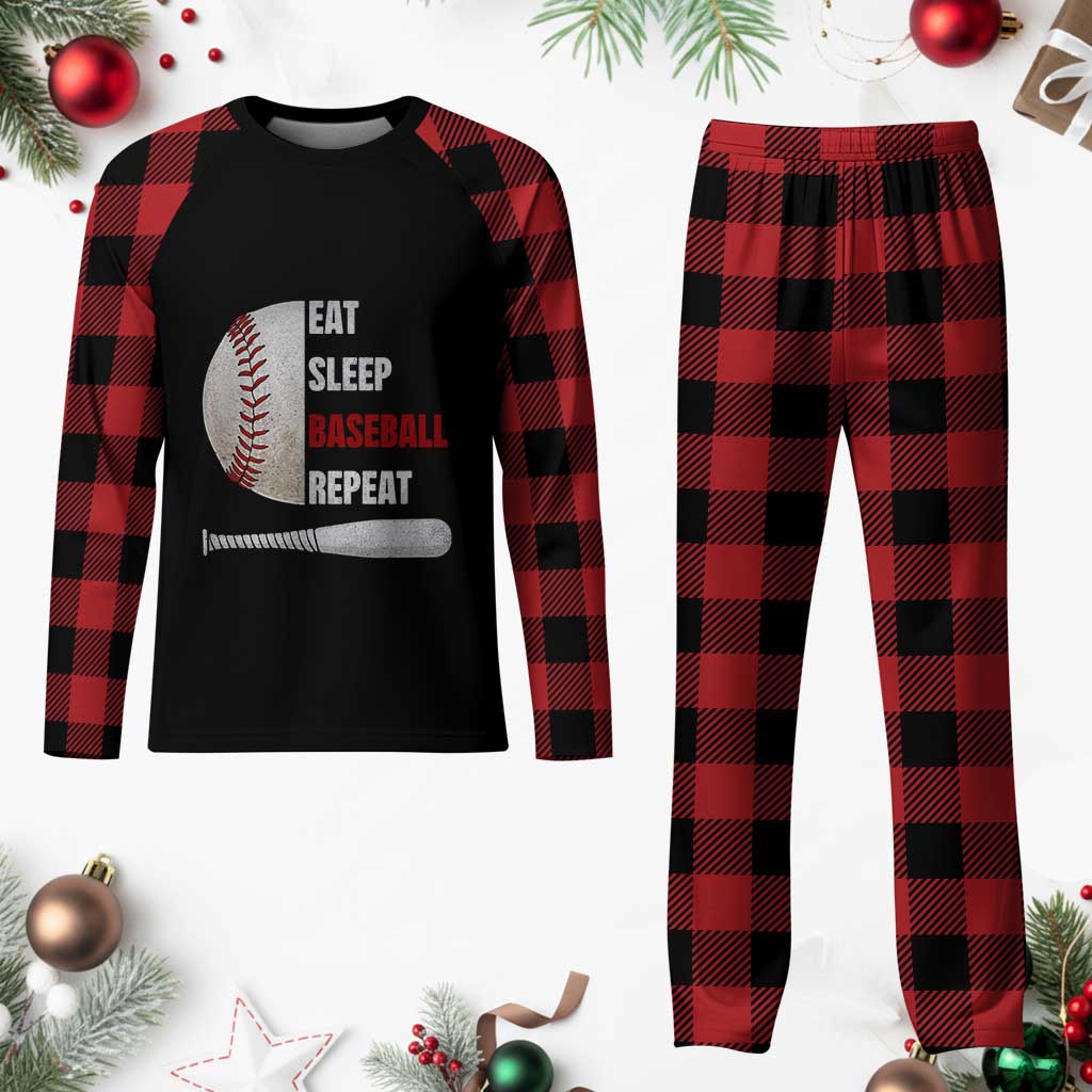 Baseball Player Plaid Pajama Set Retro Funny Eat Sleep Baseball Repeat TS10 Buffalo Plaid Print Your Wear