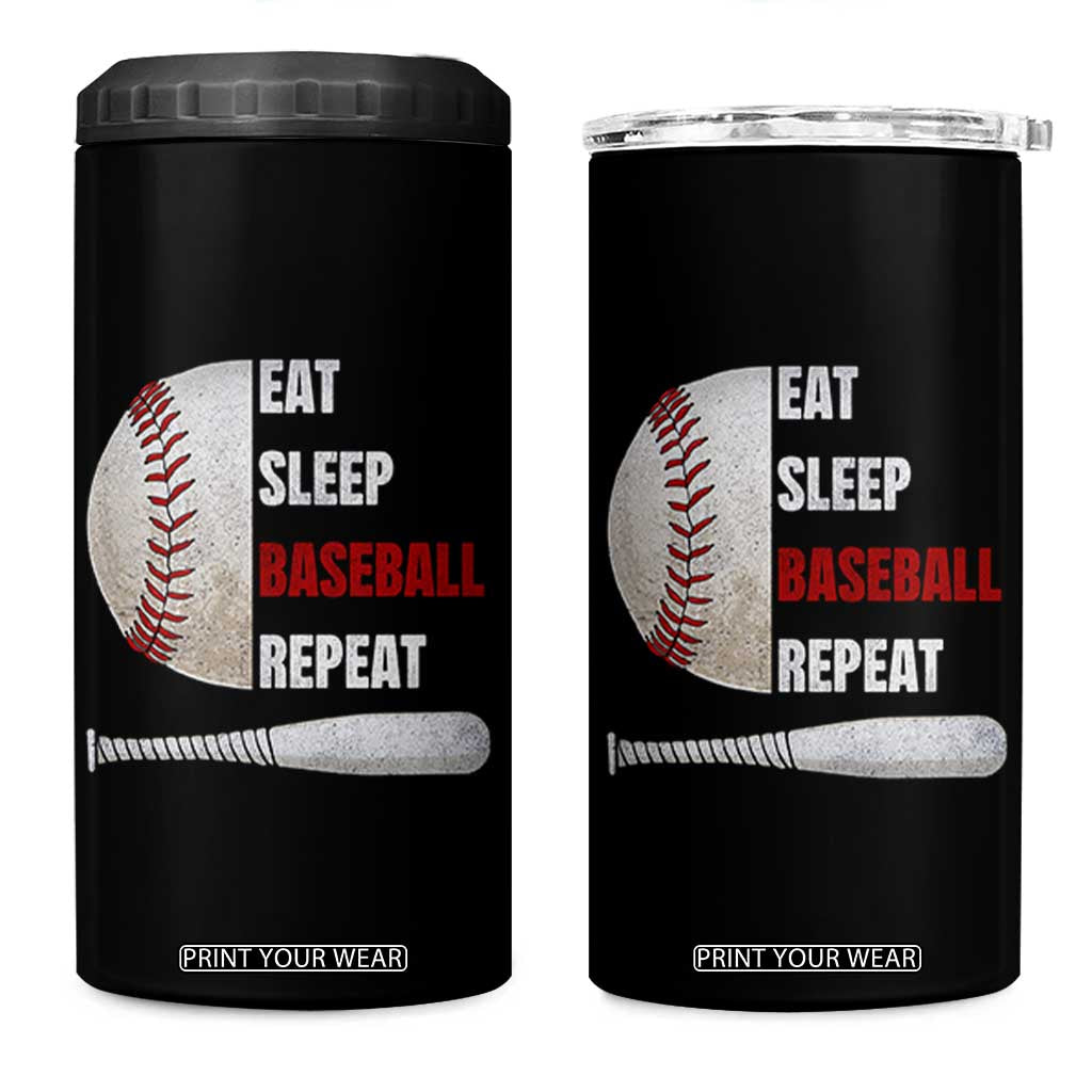 Baseball Player 4 in 1 Can Cooler Tumbler Retro Funny Eat Sleep Baseball Repeat TS10 One Size: 16 oz Black Print Your Wear