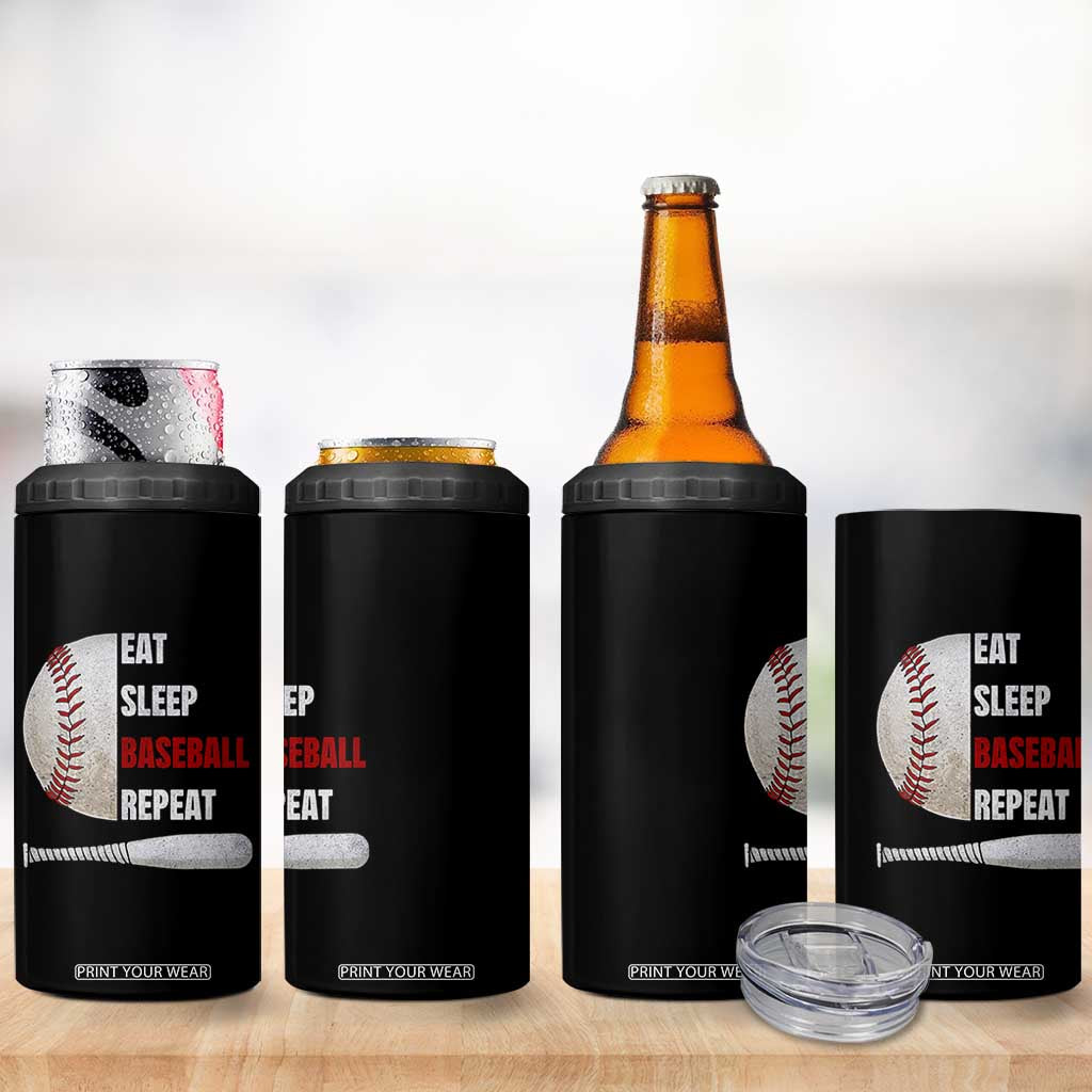Baseball Player 4 in 1 Can Cooler Tumbler Retro Funny Eat Sleep Baseball Repeat TS10 Print Your Wear