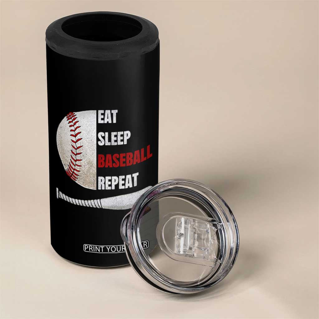 Baseball Player 4 in 1 Can Cooler Tumbler Retro Funny Eat Sleep Baseball Repeat TS10 Print Your Wear