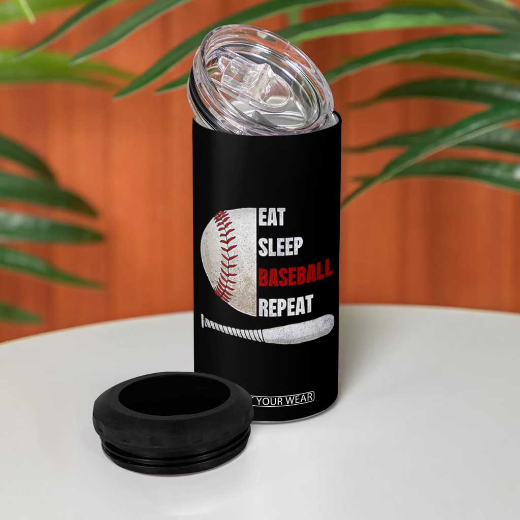 Baseball Player 4 in 1 Can Cooler Tumbler Retro Funny Eat Sleep Baseball Repeat TS10 Print Your Wear