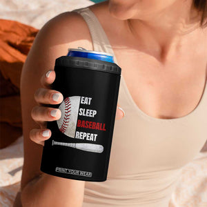 Baseball Player 4 in 1 Can Cooler Tumbler Retro Funny Eat Sleep Baseball Repeat TS10 Print Your Wear