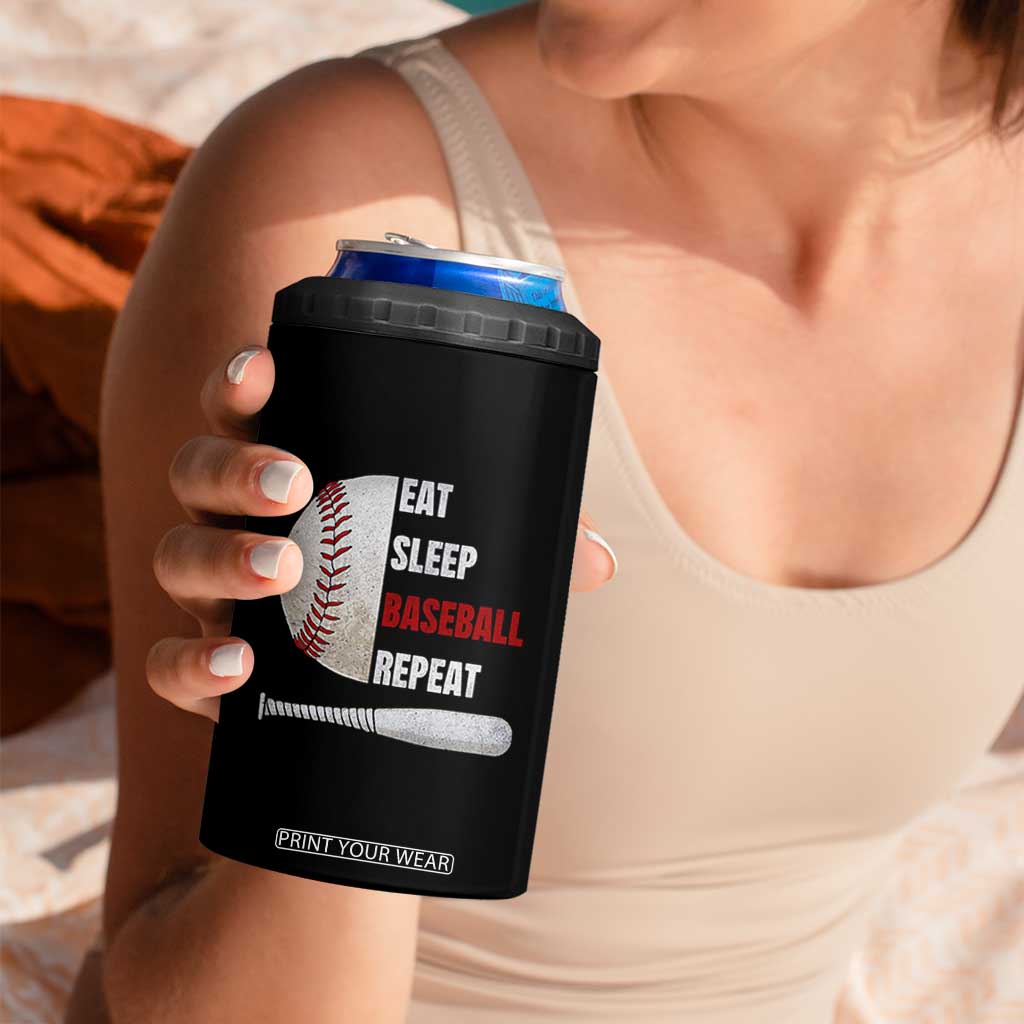 Baseball Player 4 in 1 Can Cooler Tumbler Retro Funny Eat Sleep Baseball Repeat TS10 Print Your Wear