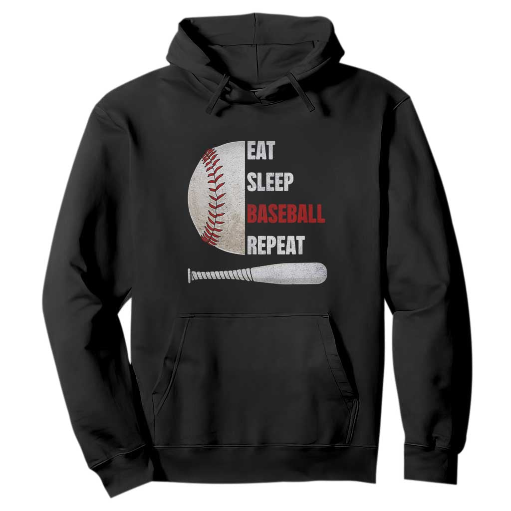 Baseball Player Hoodie Retro Funny Eat Sleep Baseball Repeat TS10 Black Print Your Wear