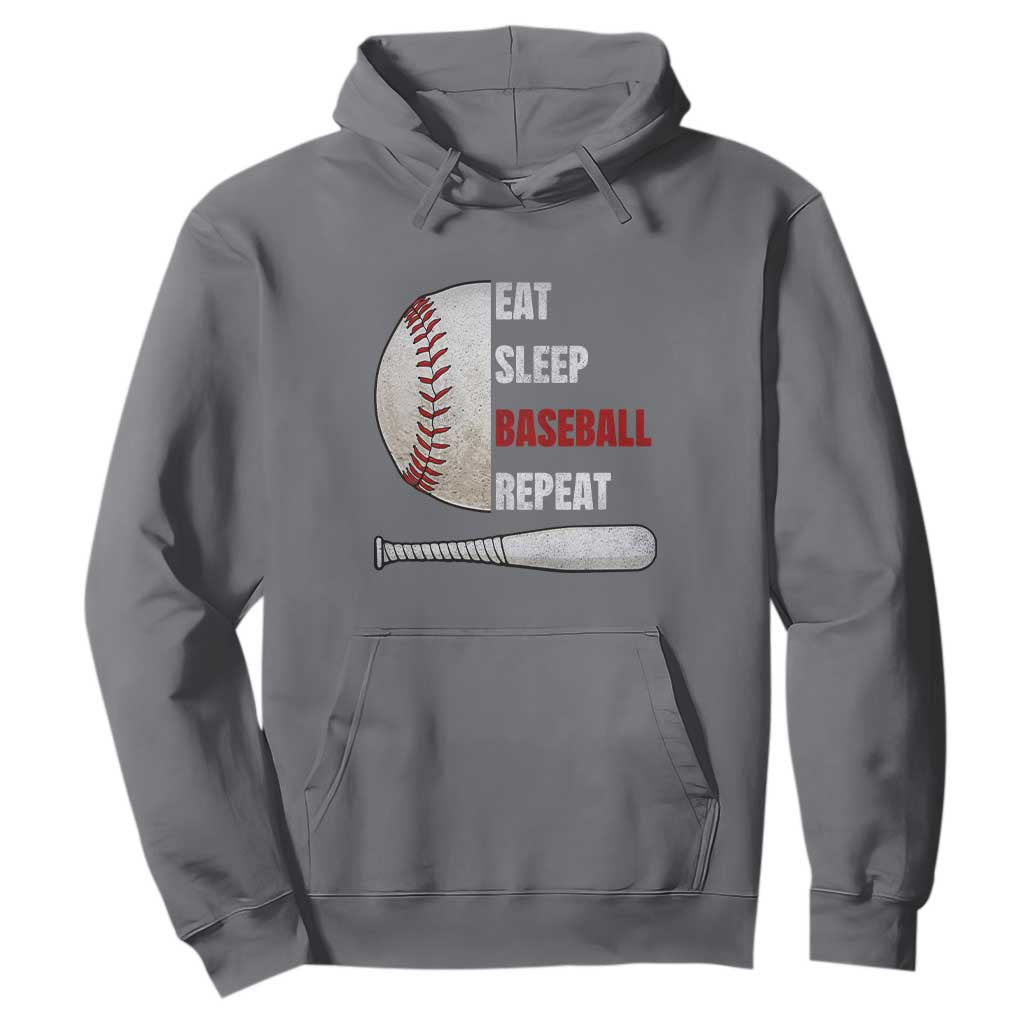 Baseball Player Hoodie Retro Funny Eat Sleep Baseball Repeat TS10 Charcoal Print Your Wear