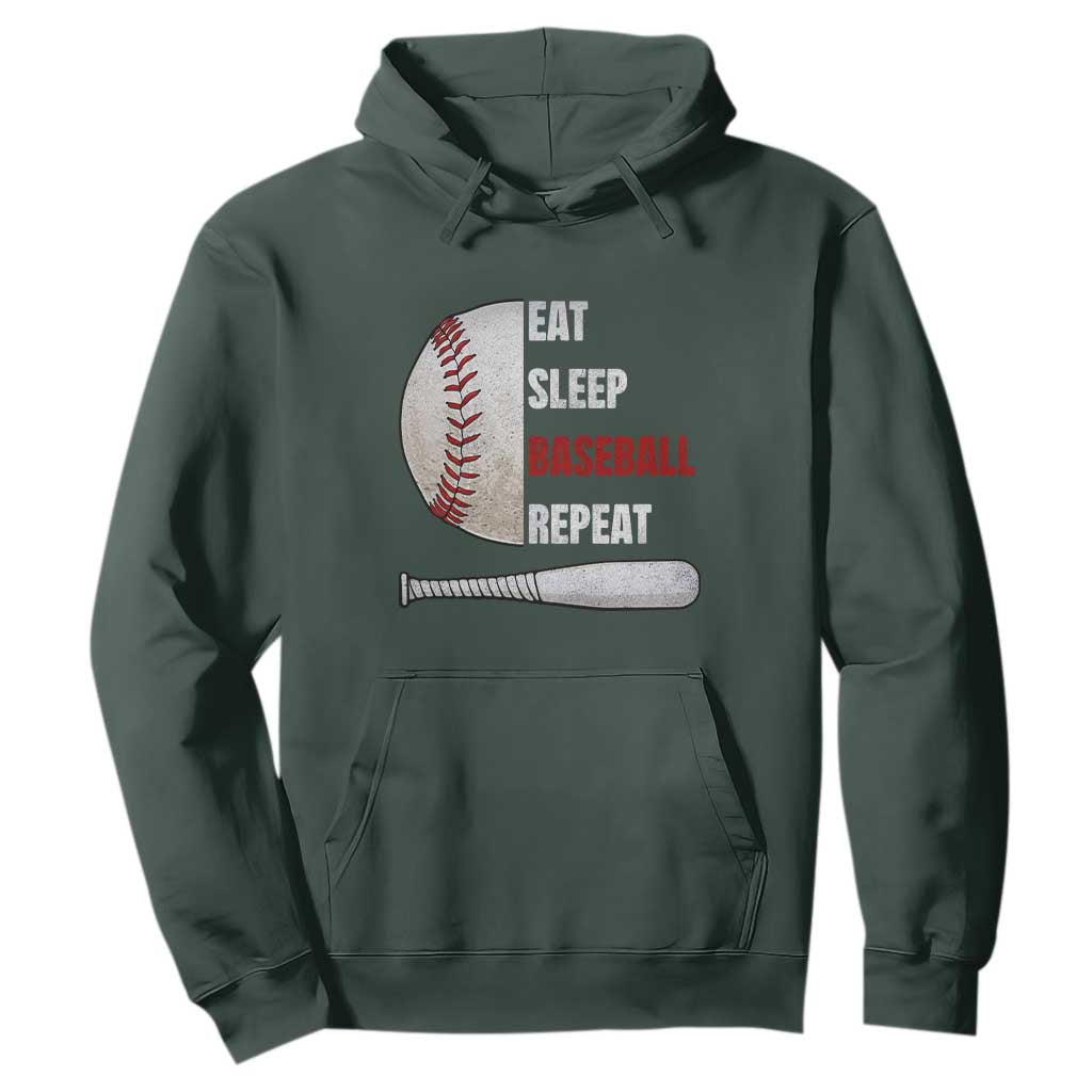 Baseball Player Hoodie Retro Funny Eat Sleep Baseball Repeat TS10 Dark Forest Green Print Your Wear