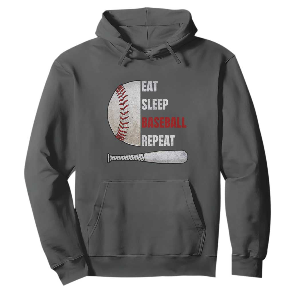 Baseball Player Hoodie Retro Funny Eat Sleep Baseball Repeat TS10 Dark Heather Print Your Wear