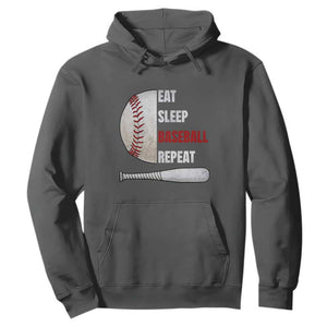 Baseball Player Hoodie Retro Funny Eat Sleep Baseball Repeat TS10 Dark Heather Print Your Wear