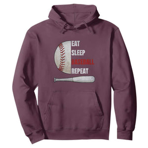 Baseball Player Hoodie Retro Funny Eat Sleep Baseball Repeat TS10 Maroon Print Your Wear