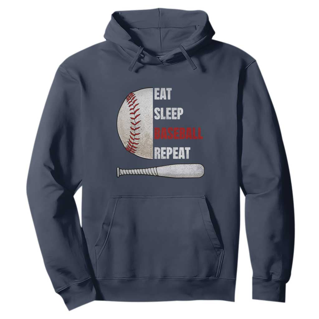 Baseball Player Hoodie Retro Funny Eat Sleep Baseball Repeat TS10 Navy Print Your Wear