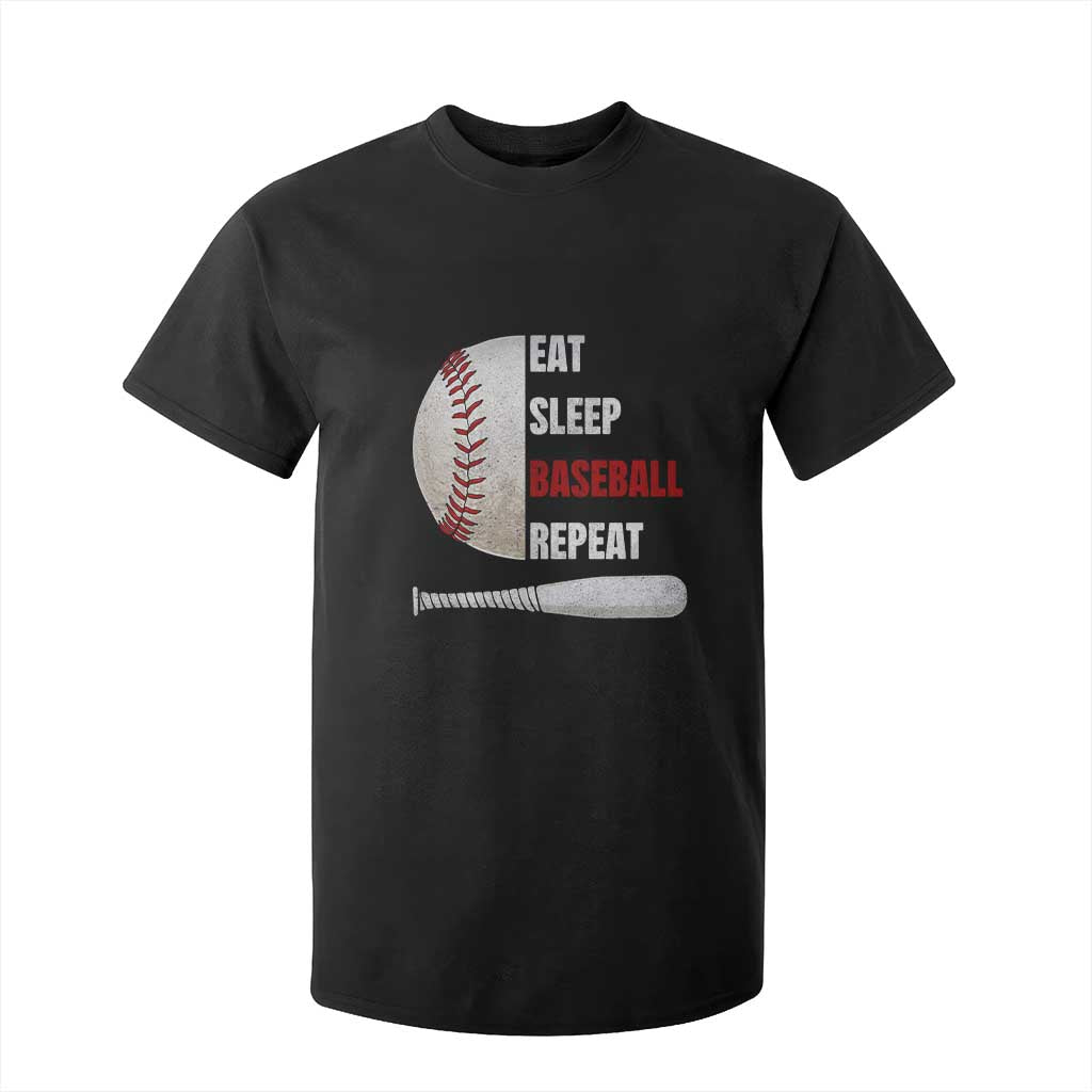 Baseball Player T Shirt For Kid Retro Funny Eat Sleep Baseball Repeat TS10 Black Print Your Wear