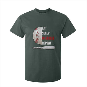 Baseball Player T Shirt For Kid Retro Funny Eat Sleep Baseball Repeat TS10 Dark Forest Green Print Your Wear