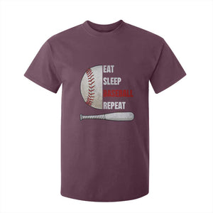 Baseball Player T Shirt For Kid Retro Funny Eat Sleep Baseball Repeat TS10 Maroon Print Your Wear