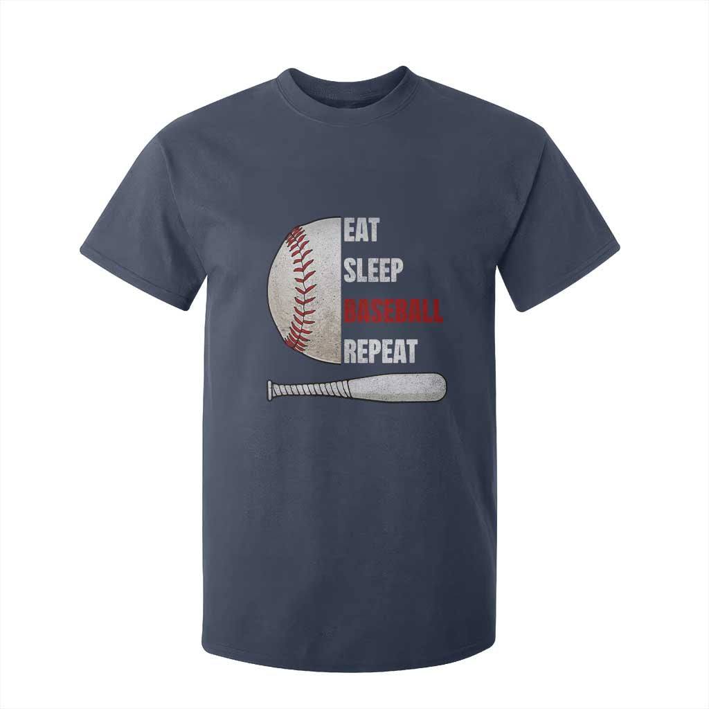 Baseball Player T Shirt For Kid Retro Funny Eat Sleep Baseball Repeat TS10 Navy Print Your Wear