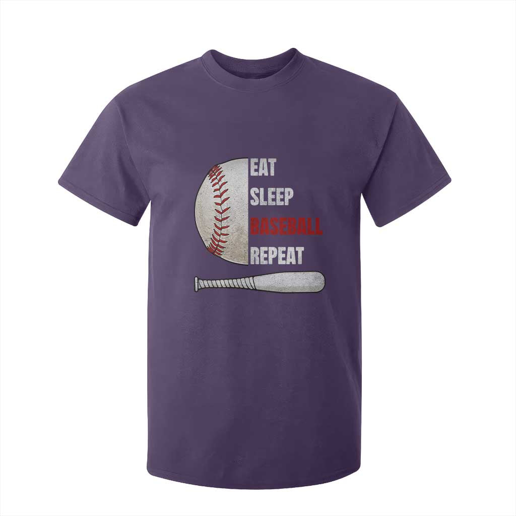 Baseball Player T Shirt For Kid Retro Funny Eat Sleep Baseball Repeat TS10 Purple Print Your Wear