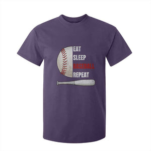 Baseball Player T Shirt For Kid Retro Funny Eat Sleep Baseball Repeat TS10 Purple Print Your Wear