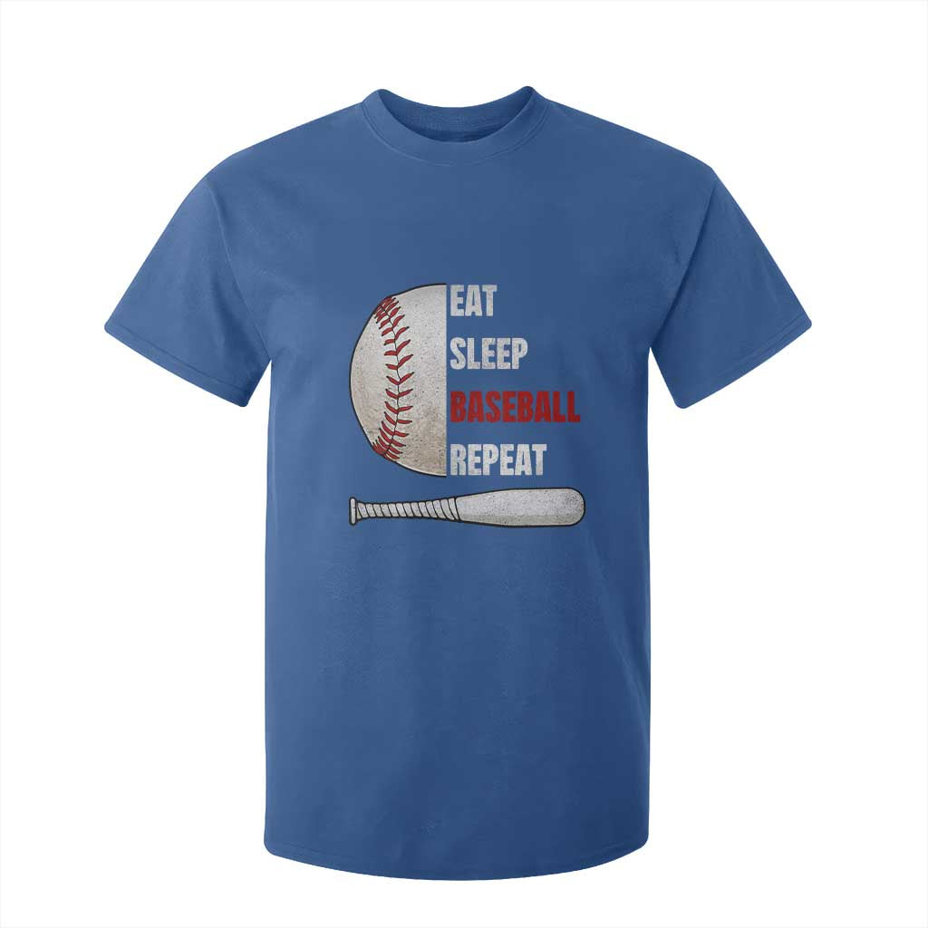 Baseball Player T Shirt For Kid Retro Funny Eat Sleep Baseball Repeat TS10 Royal Blue Print Your Wear