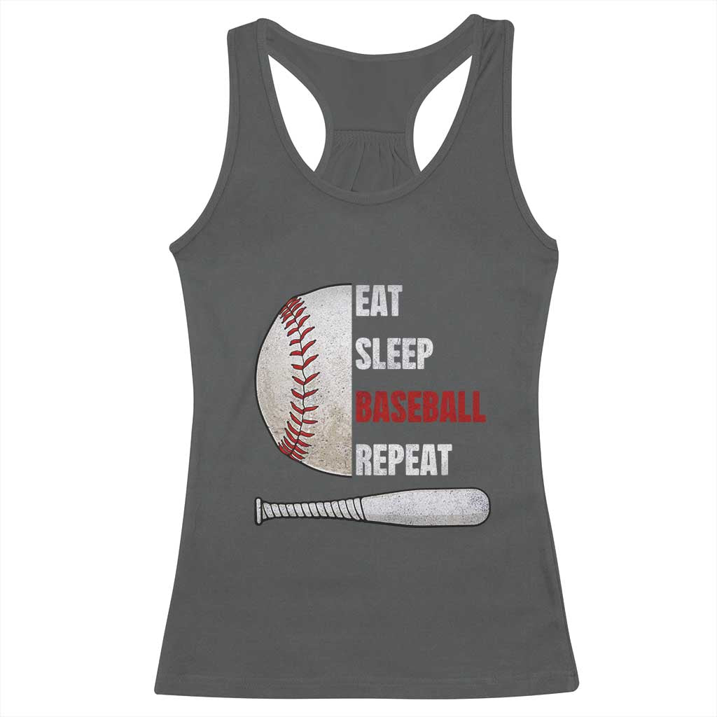 Baseball Player Racerback Tank Top Retro Funny Eat Sleep Baseball Repeat TS10 Dark Heather Print Your Wear