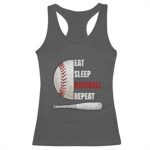 Baseball Player Racerback Tank Top Retro Funny Eat Sleep Baseball Repeat TS10 Dark Heather Print Your Wear