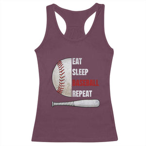 Baseball Player Racerback Tank Top Retro Funny Eat Sleep Baseball Repeat TS10 Maroon Print Your Wear