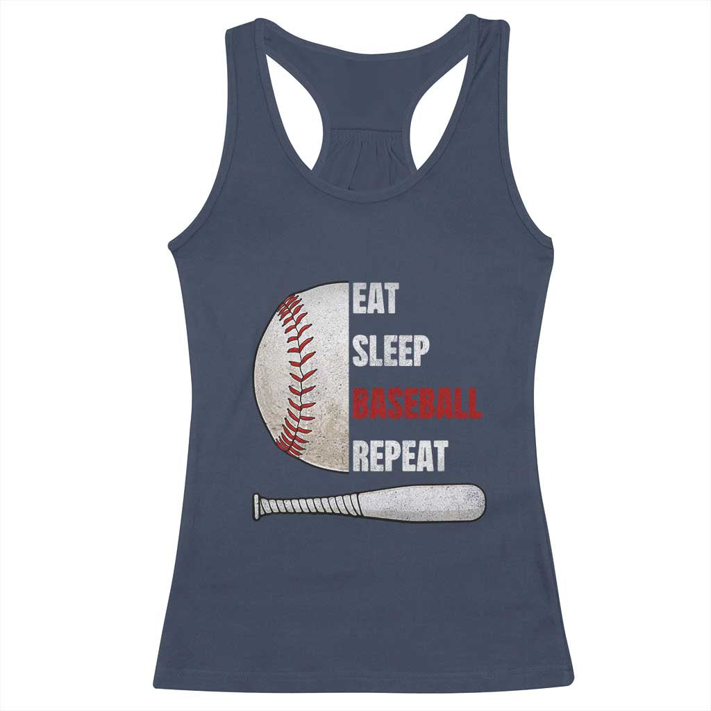 Baseball Player Racerback Tank Top Retro Funny Eat Sleep Baseball Repeat TS10 Navy Print Your Wear