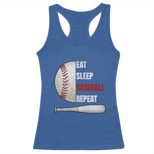 Baseball Player Racerback Tank Top Retro Funny Eat Sleep Baseball Repeat TS10 Royal Blue Print Your Wear