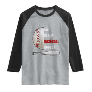 Baseball Player Raglan Shirt Retro Funny Eat Sleep Baseball Repeat TS10 Heather Gray Black Print Your Wear