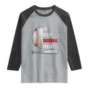 Baseball Player Raglan Shirt Retro Funny Eat Sleep Baseball Repeat TS10 Heather Gray Heather Charcoal Print Your Wear