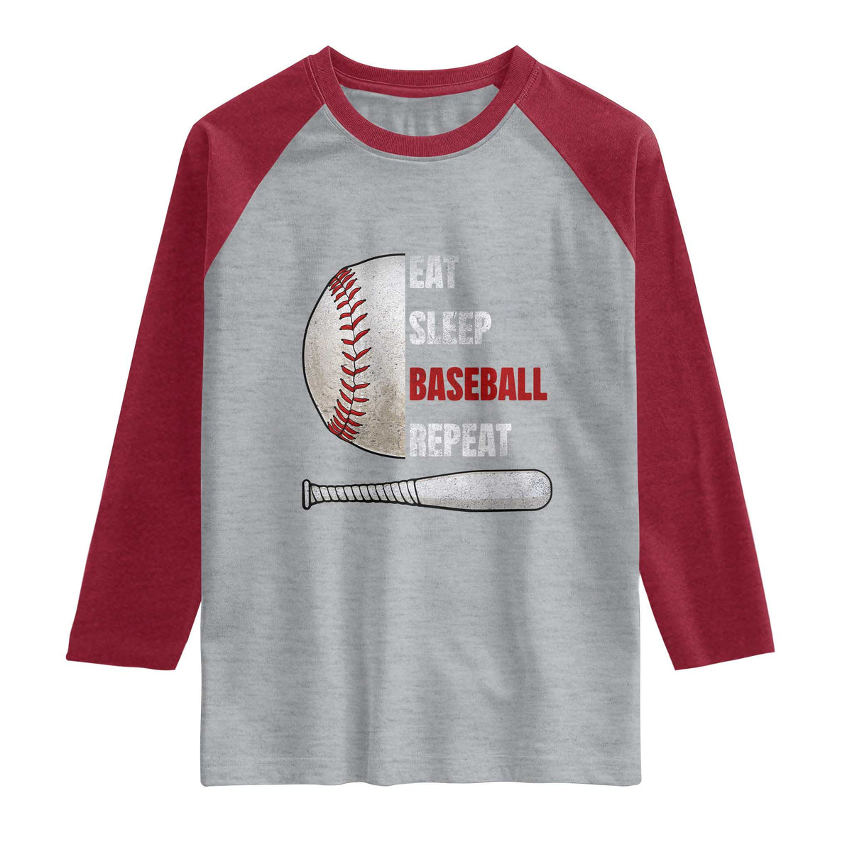 Baseball Player Raglan Shirt Retro Funny Eat Sleep Baseball Repeat TS10 Heather Gray Heather Red Print Your Wear
