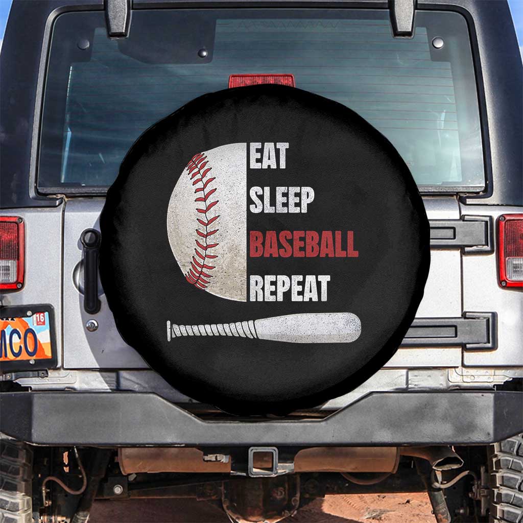 Baseball Player Spare Tire Cover Retro Funny Eat Sleep Baseball Repeat TS10 No hole Black Print Your Wear