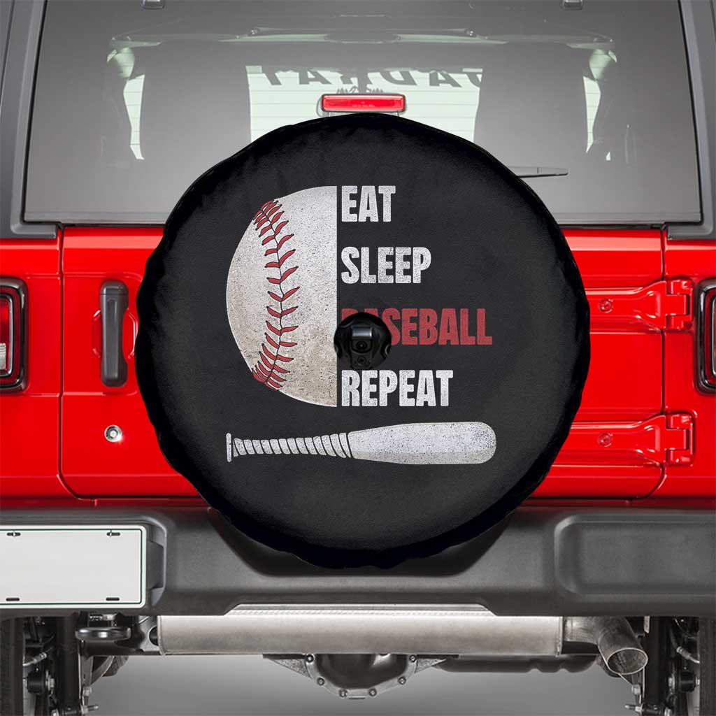Baseball Player Spare Tire Cover Retro Funny Eat Sleep Baseball Repeat TS10 Black Print Your Wear