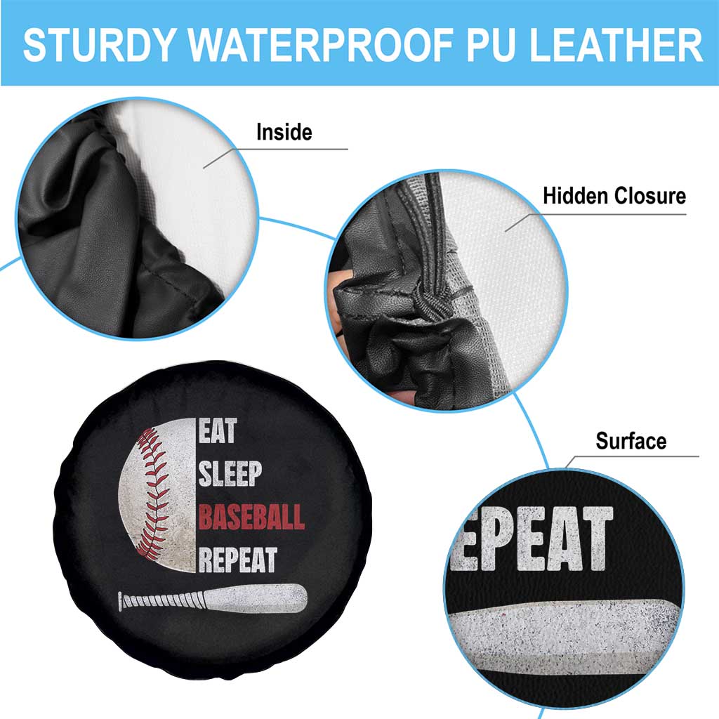 Baseball Player Spare Tire Cover Retro Funny Eat Sleep Baseball Repeat TS10 Print Your Wear
