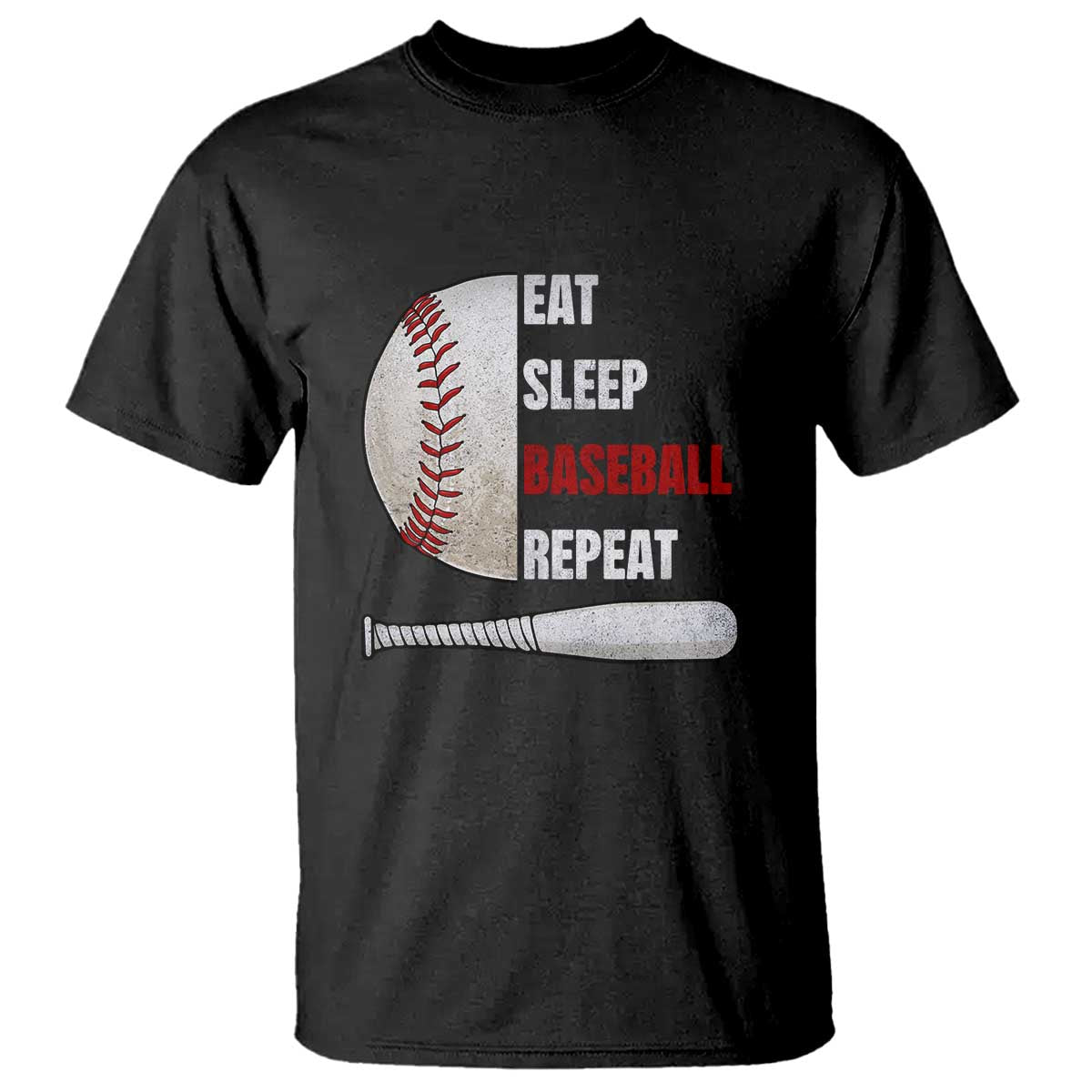 Baseball Player T Shirt Retro Funny Eat Sleep Baseball Repeat TS10 Black Print Your Wear