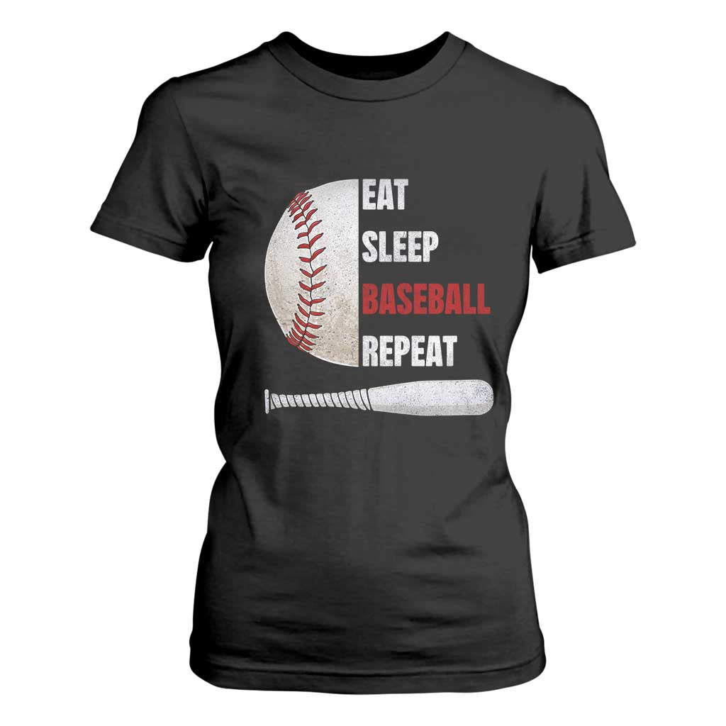 Baseball Player T Shirt For Women Retro Funny Eat Sleep Baseball Repeat TS10 Black Print Your Wear