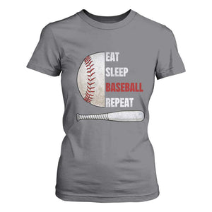 Baseball Player T Shirt For Women Retro Funny Eat Sleep Baseball Repeat TS10 Charcoal Print Your Wear