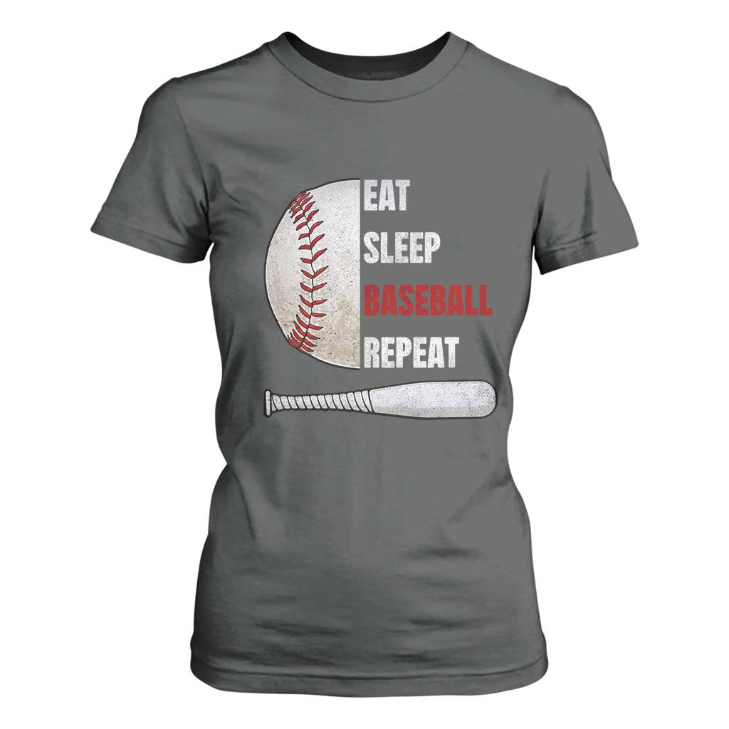 Baseball Player T Shirt For Women Retro Funny Eat Sleep Baseball Repeat TS10 Dark Heather Print Your Wear