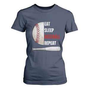 Baseball Player T Shirt For Women Retro Funny Eat Sleep Baseball Repeat TS10 Navy Print Your Wear