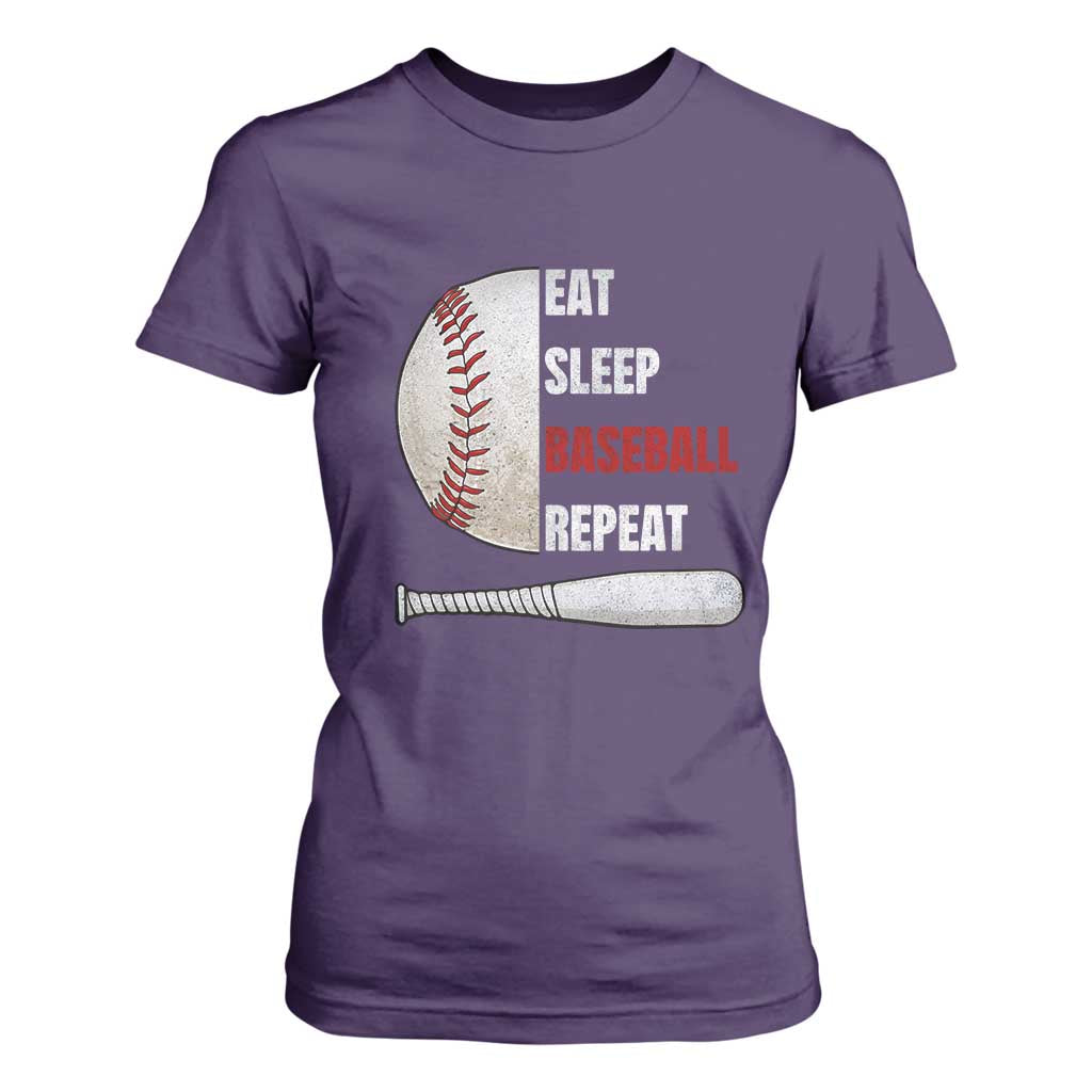 Baseball Player T Shirt For Women Retro Funny Eat Sleep Baseball Repeat TS10 Purple Print Your Wear
