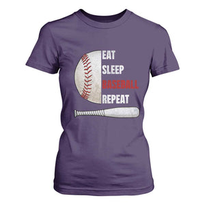Baseball Player T Shirt For Women Retro Funny Eat Sleep Baseball Repeat TS10 Purple Print Your Wear