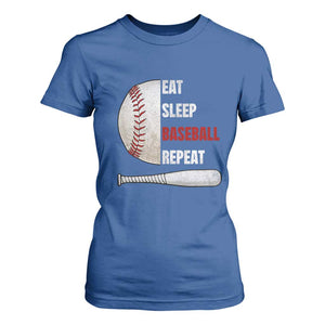 Baseball Player T Shirt For Women Retro Funny Eat Sleep Baseball Repeat TS10 Royal Blue Print Your Wear