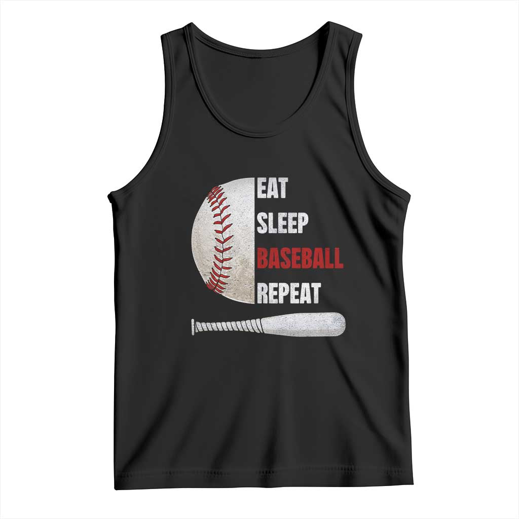 Baseball Player Tank Top Retro Funny Eat Sleep Baseball Repeat TS10 Black Print Your Wear