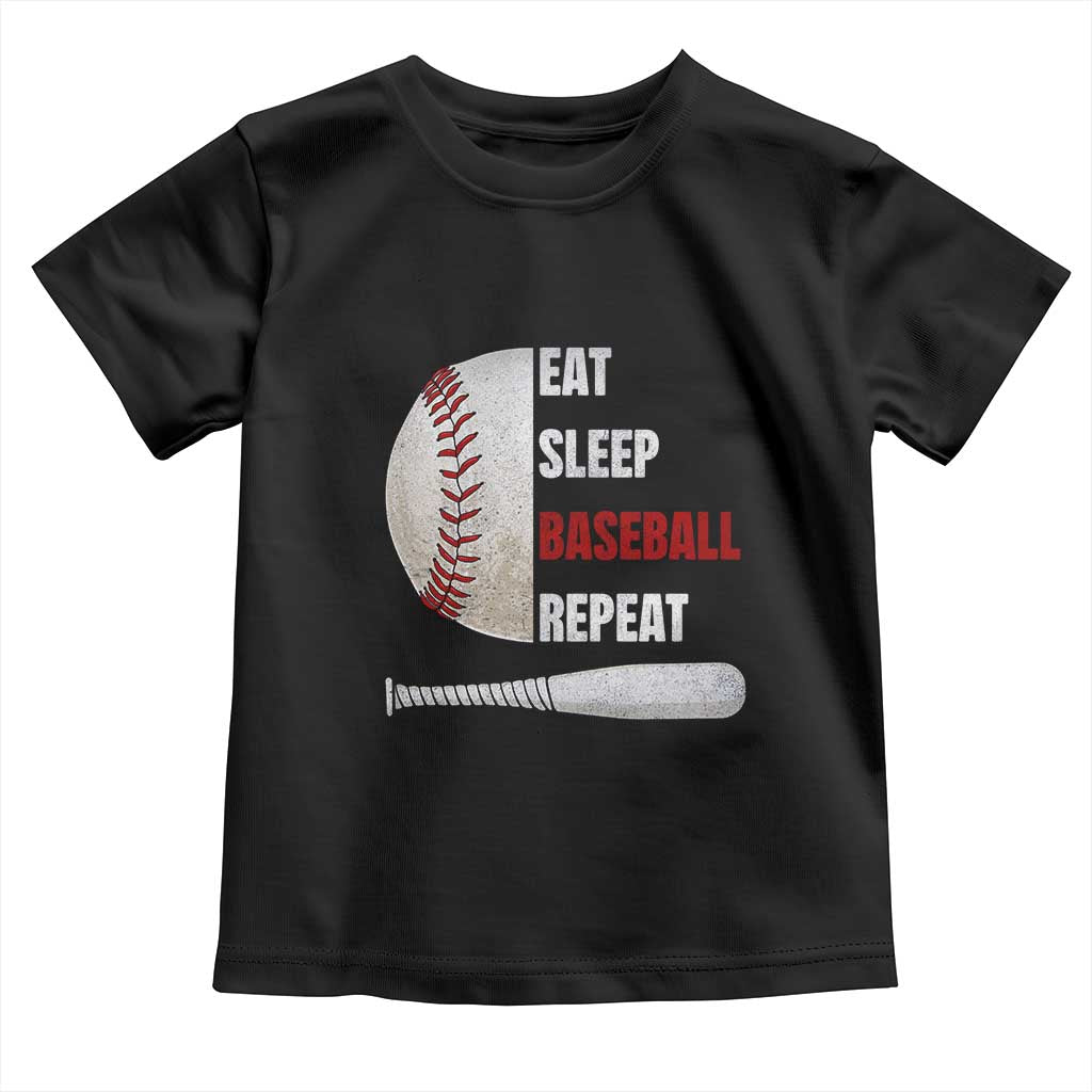 Baseball Player Toddler T Shirt Retro Funny Eat Sleep Baseball Repeat TS10 Black Print Your Wear