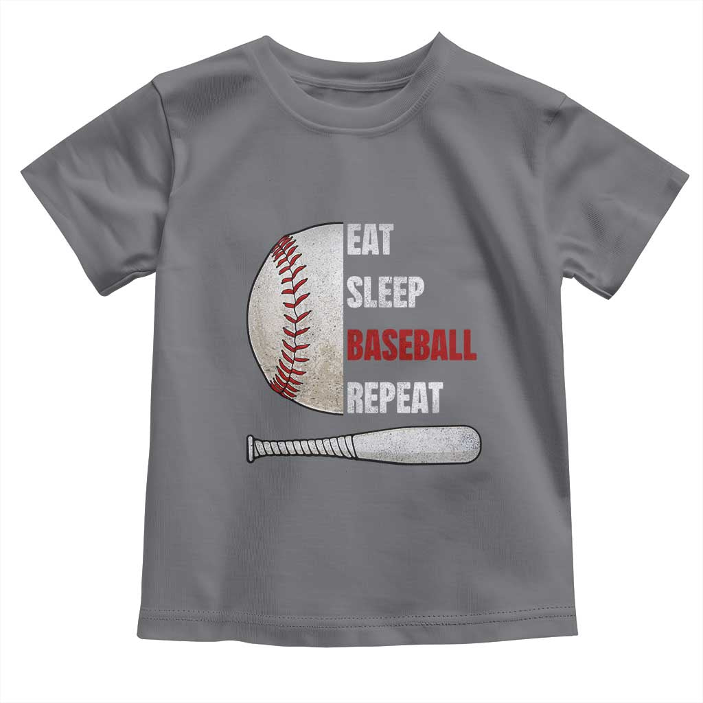 Baseball Player Toddler T Shirt Retro Funny Eat Sleep Baseball Repeat TS10 Charcoal Print Your Wear