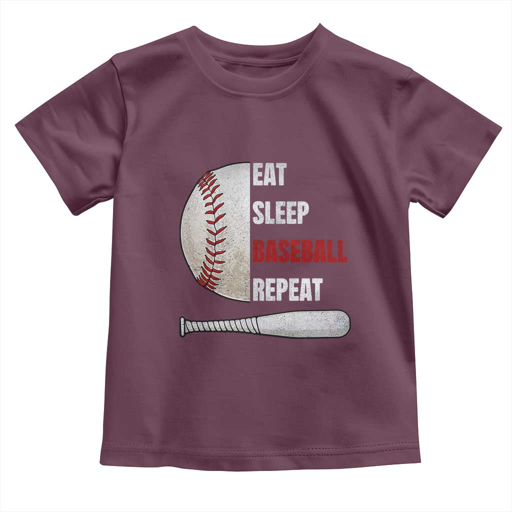 Baseball Player Toddler T Shirt Retro Funny Eat Sleep Baseball Repeat TS10 Maroon Print Your Wear