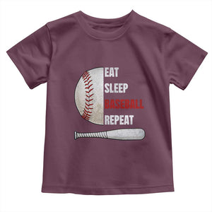 Baseball Player Toddler T Shirt Retro Funny Eat Sleep Baseball Repeat TS10 Maroon Print Your Wear
