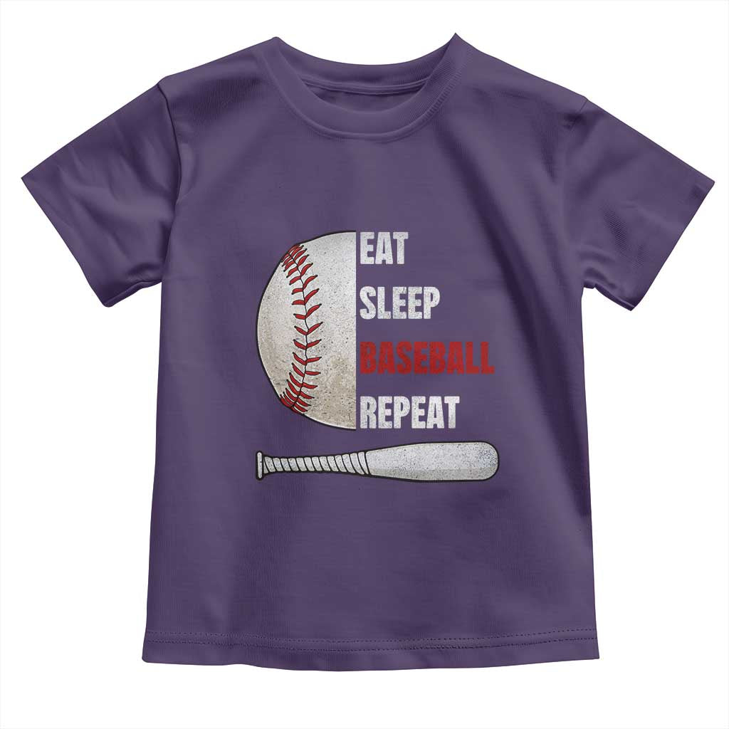 Baseball Player Toddler T Shirt Retro Funny Eat Sleep Baseball Repeat TS10 Purple Print Your Wear