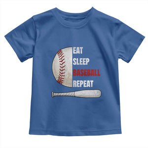 Baseball Player Toddler T Shirt Retro Funny Eat Sleep Baseball Repeat TS10 Royal Blue Print Your Wear