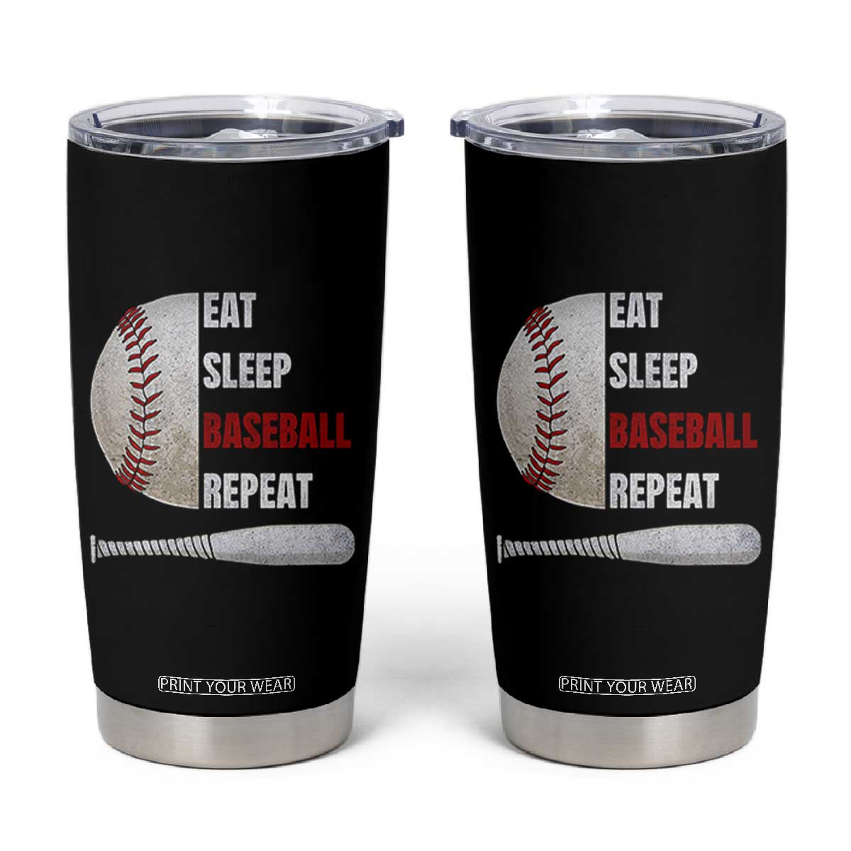 Baseball Player Tumbler Cup Retro Funny Eat Sleep Baseball Repeat TS10 Black Print Your Wear