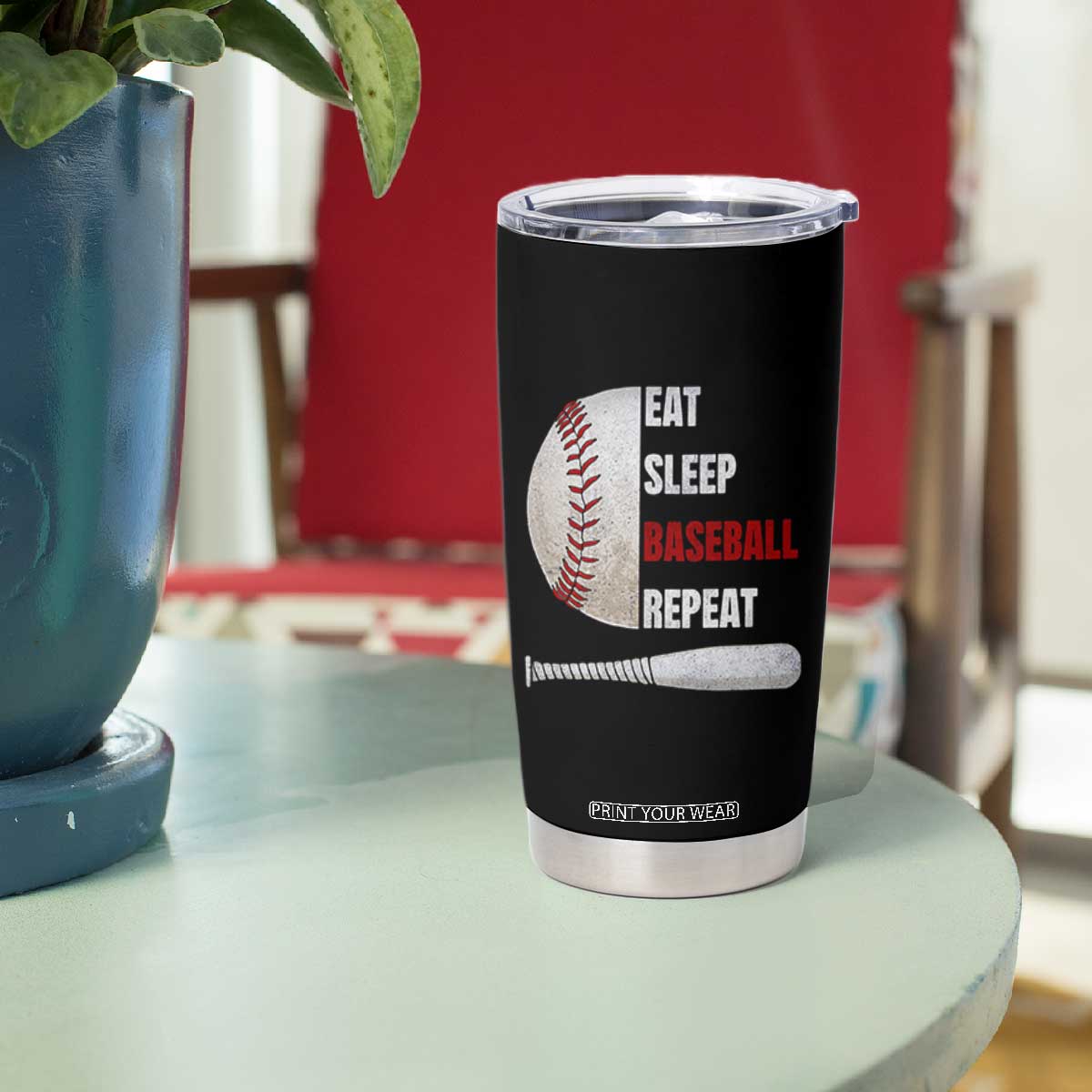 Baseball Player Tumbler Cup Retro Funny Eat Sleep Baseball Repeat TS10 Print Your Wear